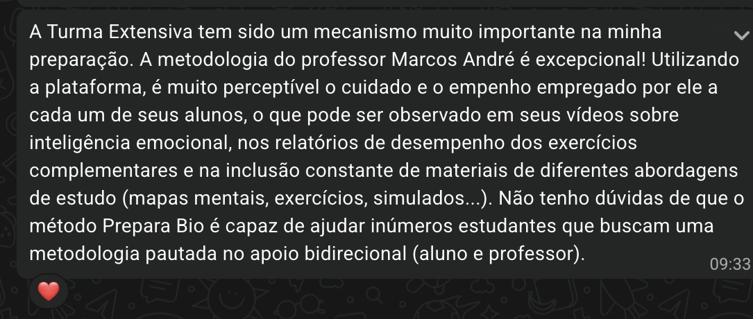 Print do depoimento escrito por Beatriz Bezerra sobre a Turma Extensiva de Biologia