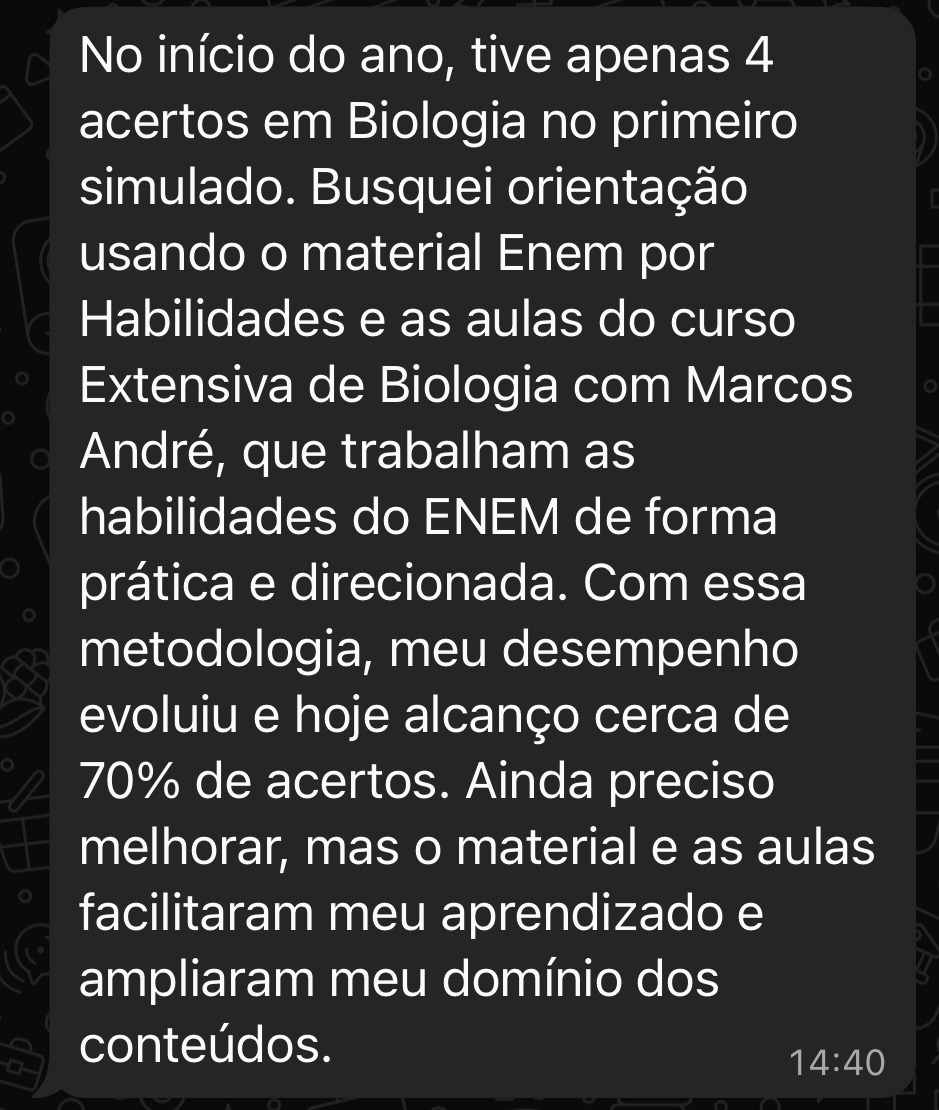 Print do depoimento escrito por Carla Vitoriano sobre a Turma Extensiva de Biologia